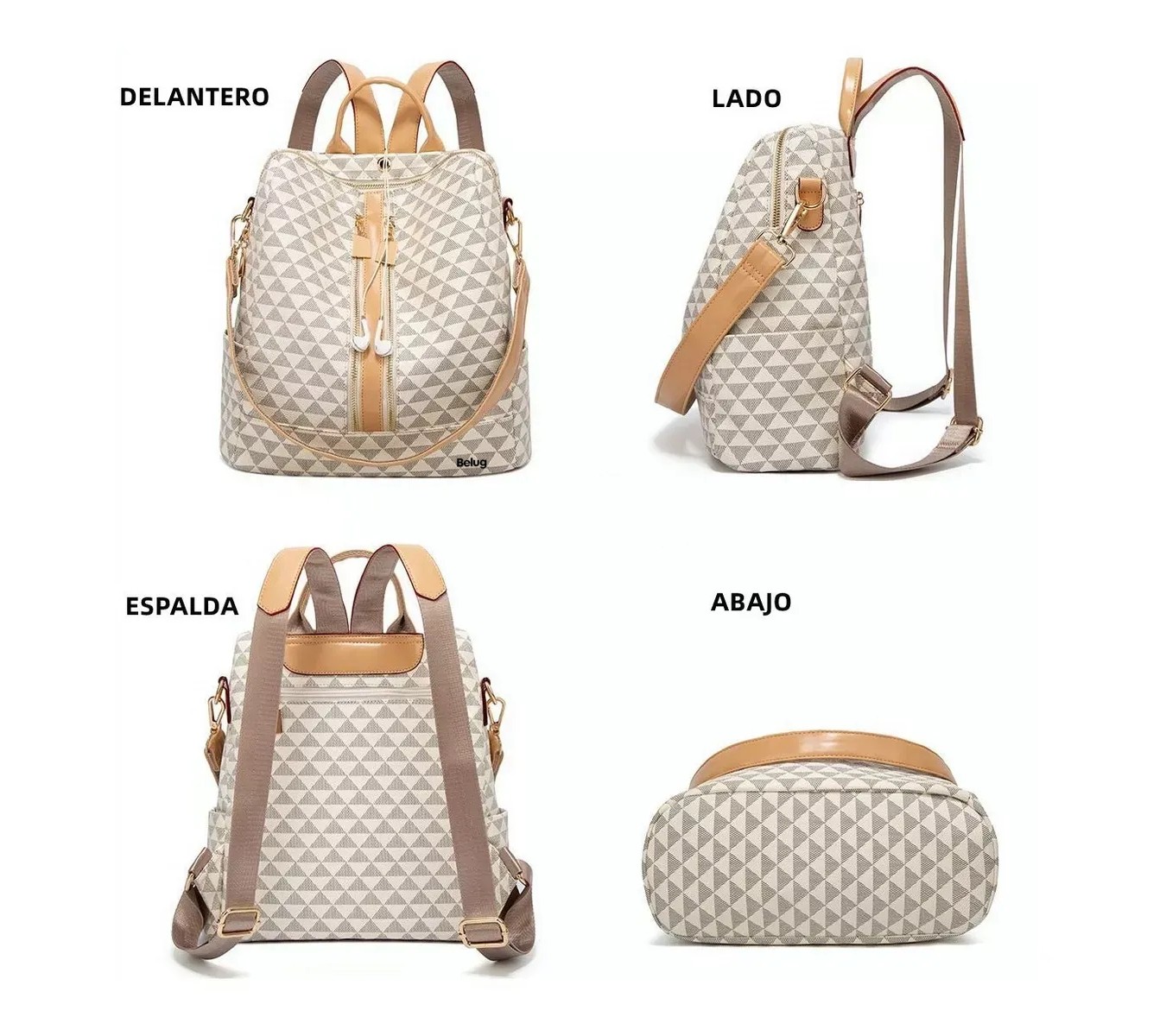 Foto 5 pulgar | Kit Mochila + Bolso Casuales Belug Blancos 2 Piezas para Mujer