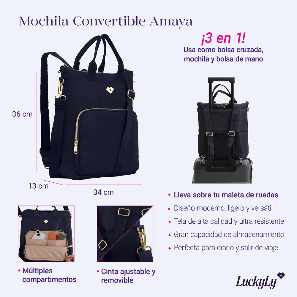 Foto 8 | Bolsa/ Mochila Convertible 3 en 1 Luckyly Amaya Azul Marino para Mujer