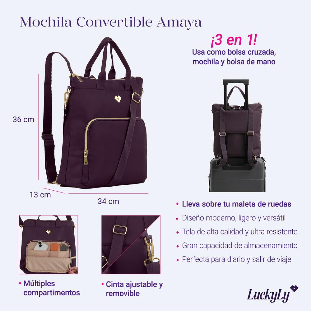 Foto 9 pulgar | Mochila de Mujer Convertible 3 en 1 LuckyLy Amaya Púrpura