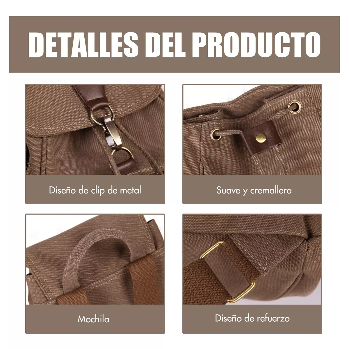 Foto 3 pulgar | Mochila Escolar Antirrobo de Lona se Adapta Una Laptop de 13 Pulgadas Marrón