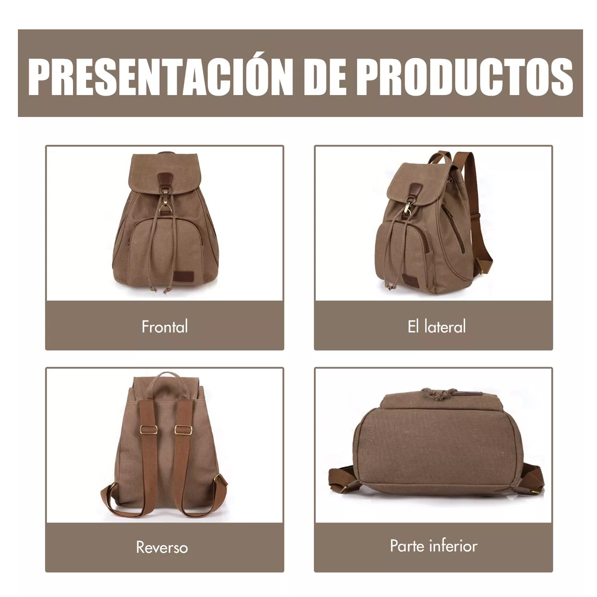 Foto 4 pulgar | Mochila Escolar Antirrobo de Lona se Adapta Una Laptop de 13 Pulgadas Marrón