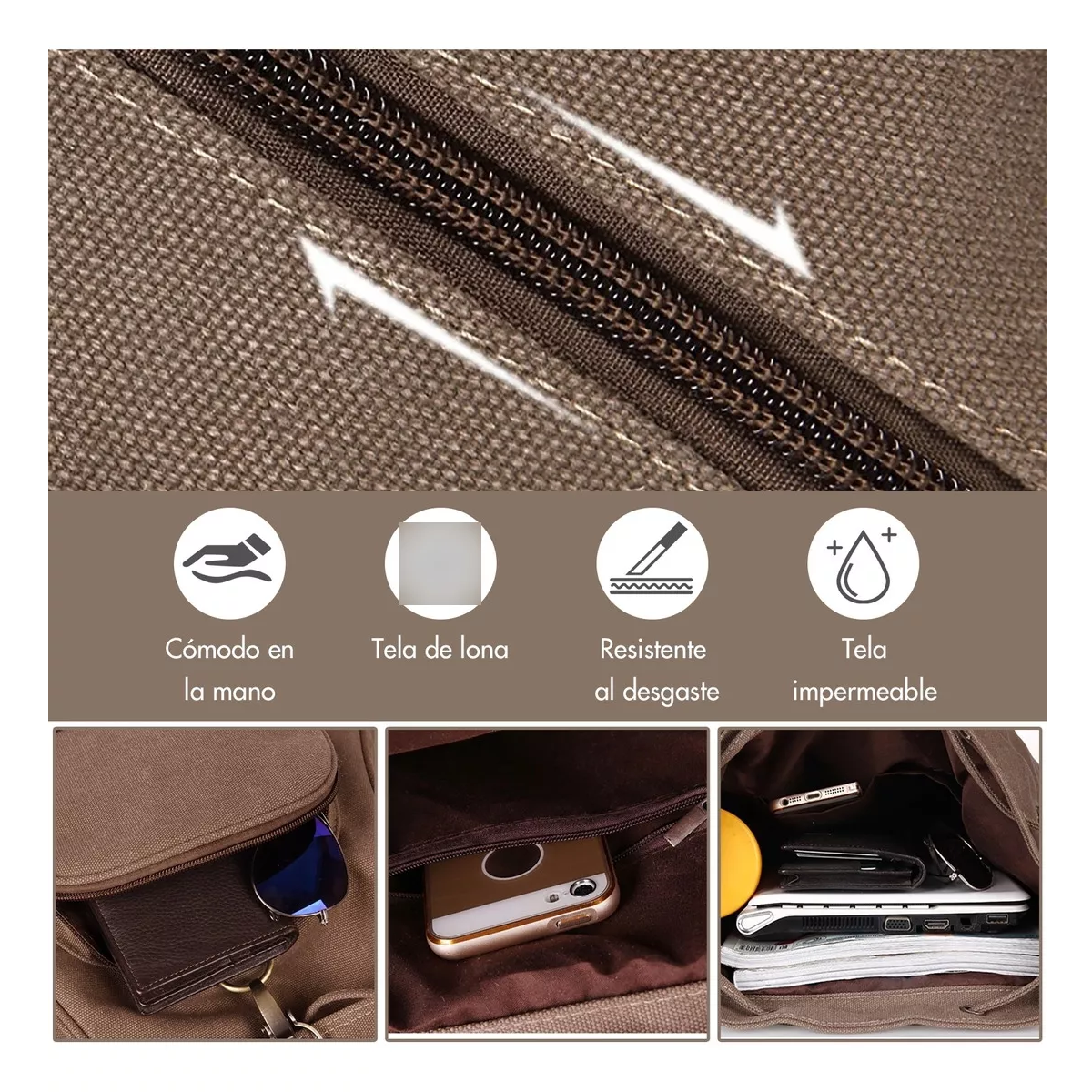 Foto 5 pulgar | Mochila Escolar Antirrobo de Lona se Adapta Una Laptop de 13 Pulgadas Marrón
