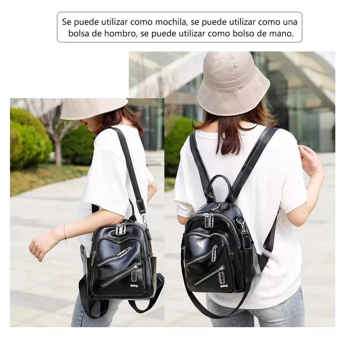 Foto 2 | Mochila de Cuero Suave Negra