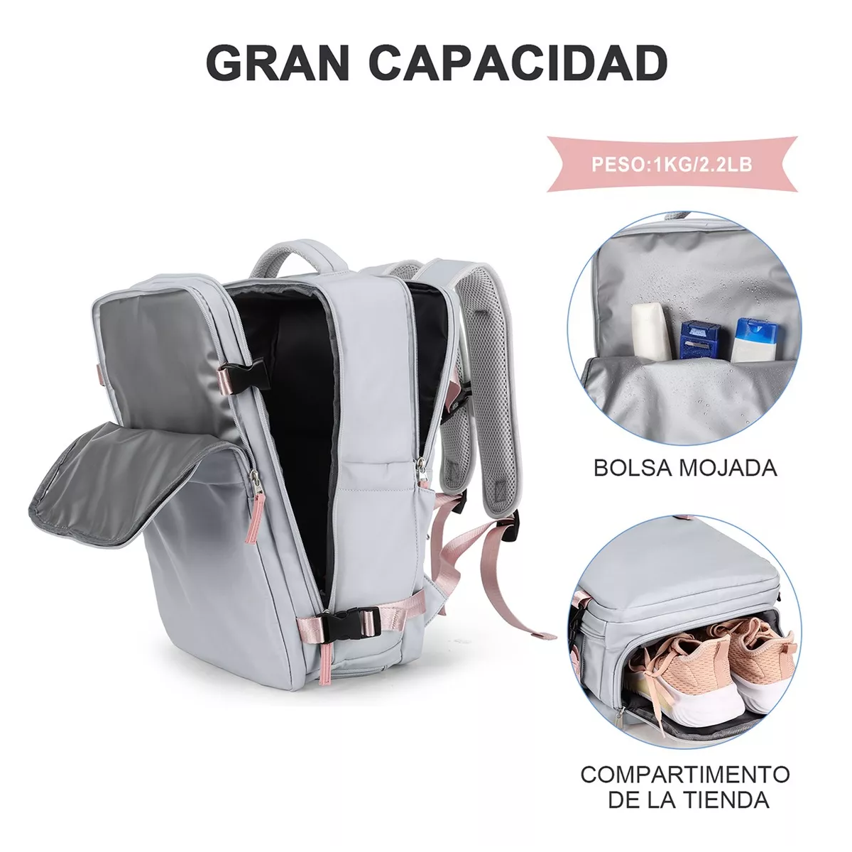 Foto 4 pulgar | Mochila de Viaje 10 kg Gris para Mujer