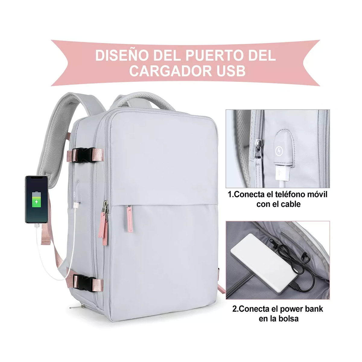 Foto 5 pulgar | Mochila de Viaje 10 kg Gris para Mujer