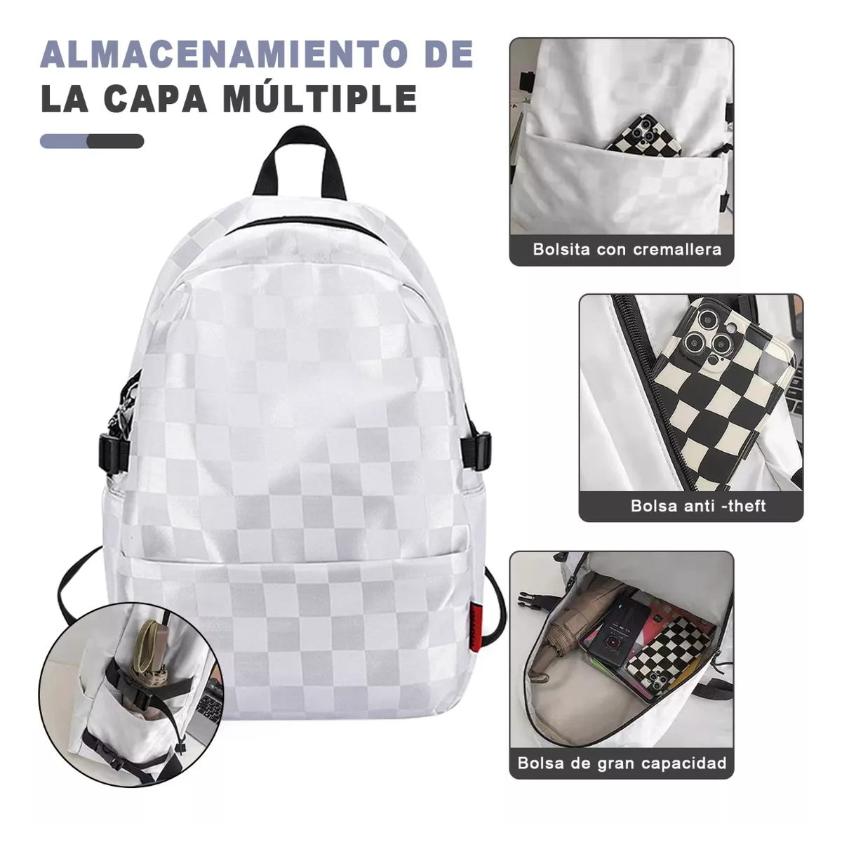 Foto 3 pulgar | Mochila Escolar Multifuncional Gran Capacidad Blanca
