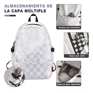 Foto 2 | Mochila Escolar Multifuncional Gran Capacidad Blanca