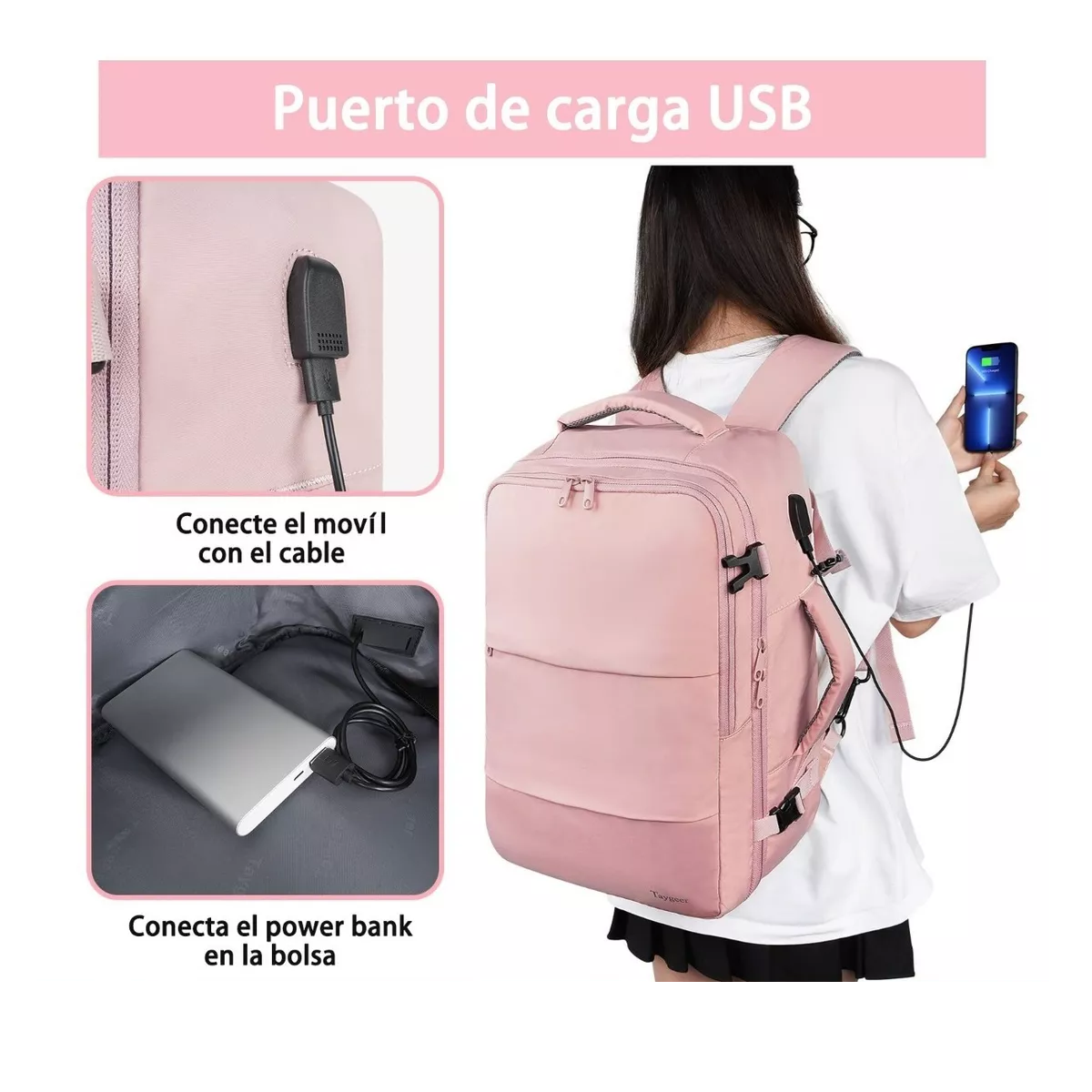 Foto 4 pulgar | Mochila de Viaje 10kg Rosa para Mujer