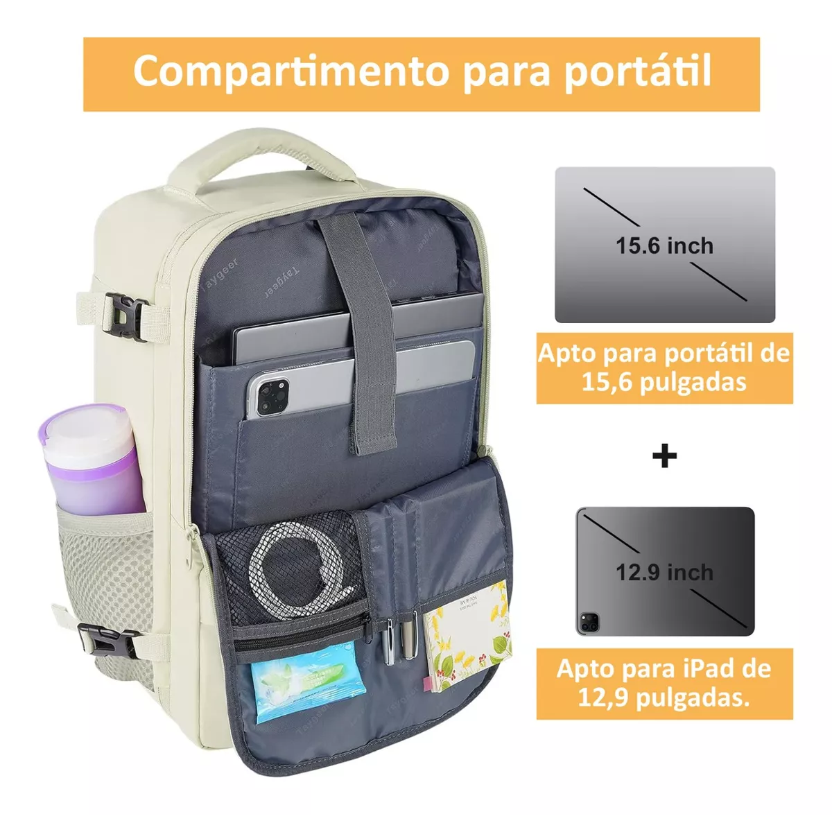 Foto 2 | Mochila de Viaje para Mujer 10kg Beige
