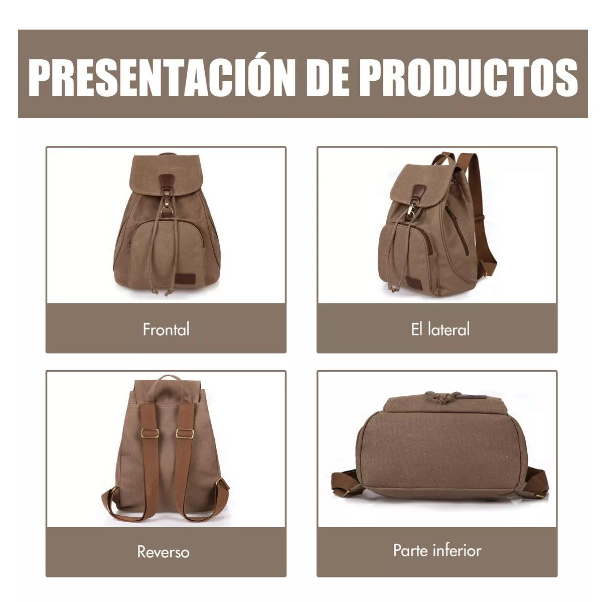 Foto 4 pulgar | Mochila Escolar Antirrobo Para Mujer Mochila De Lona Se Adapta Una Laptop De 13 Pulgadas Marrón