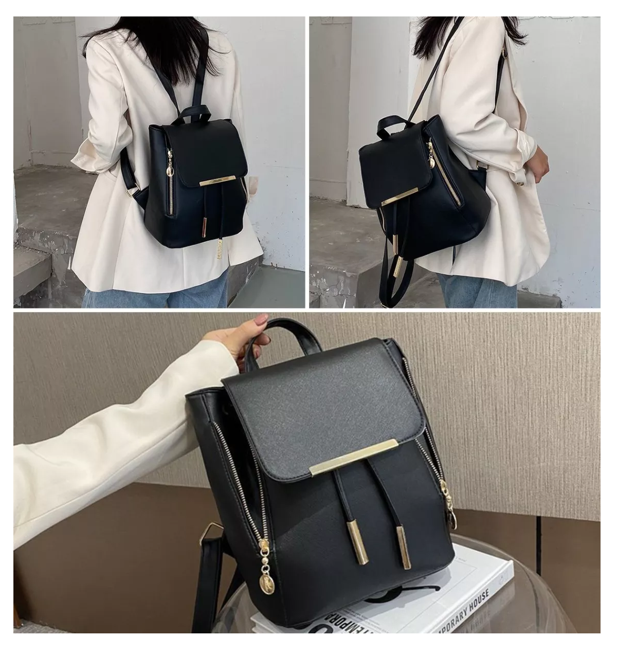 Foto 2 | Mochila De Mujer Bolsa Con Metalica Moda Impermeable Casual Negro