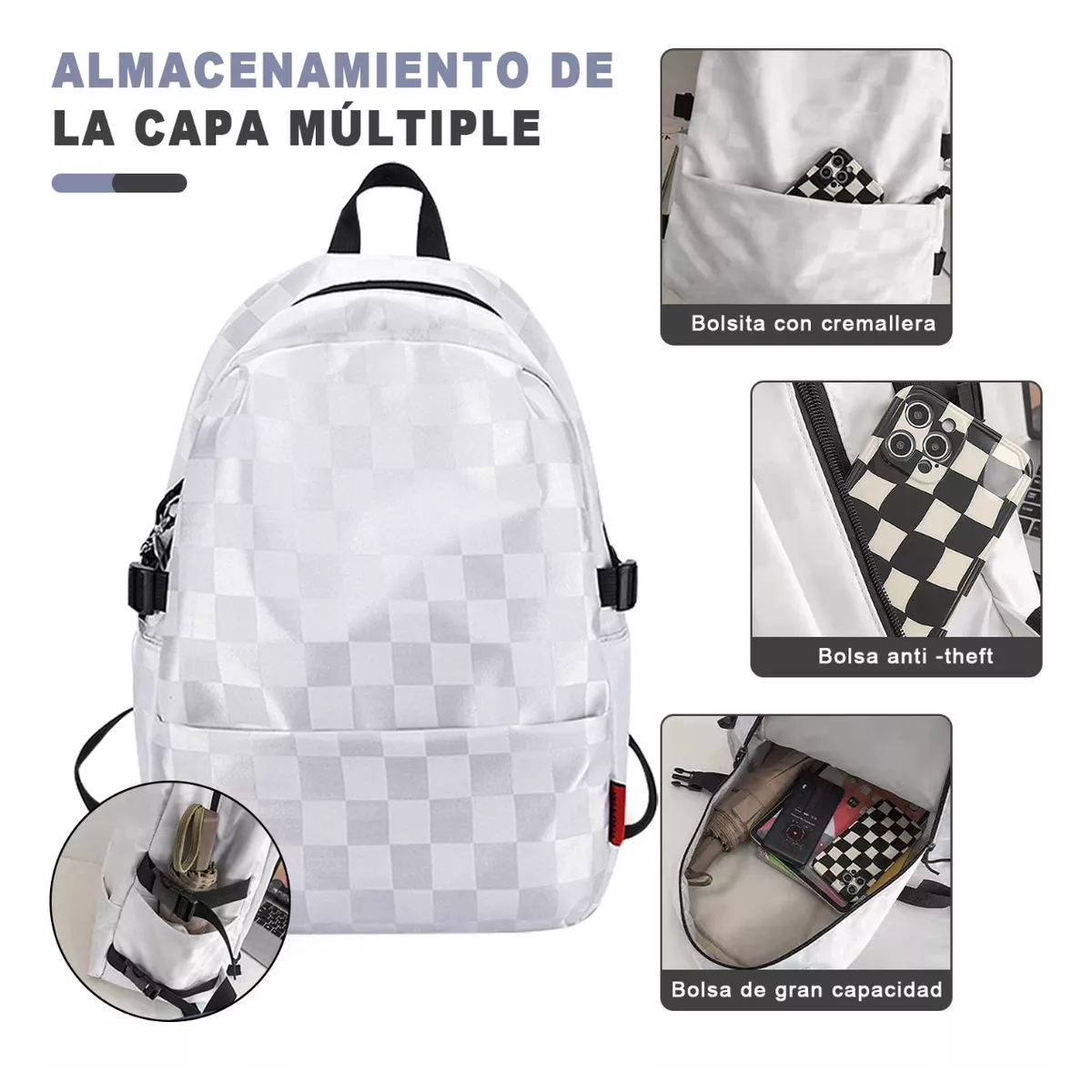 Foto 3 pulgar | Mochilas Escolares Para Mujer/hombres Multifuncional,viaje Gran Capacidad Juvenil Casual Moderna Blanco