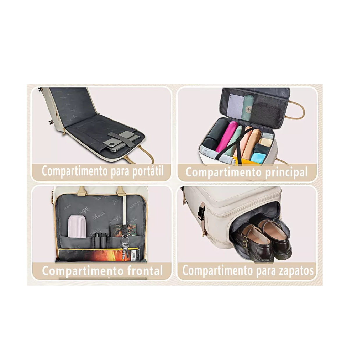 Foto 3 pulgar | Mochila De Viaje Para Mujer, Mochila Carry On 52l Beige