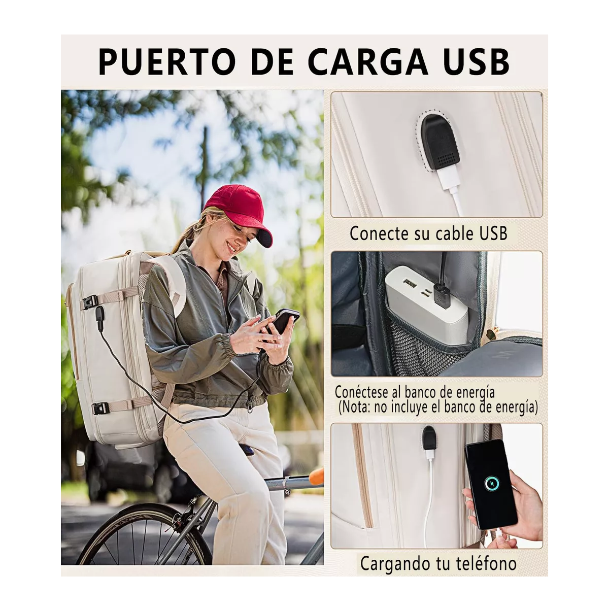 Foto 5 pulgar | Mochila De Viaje Para Mujer, Mochila Carry On 52l Beige