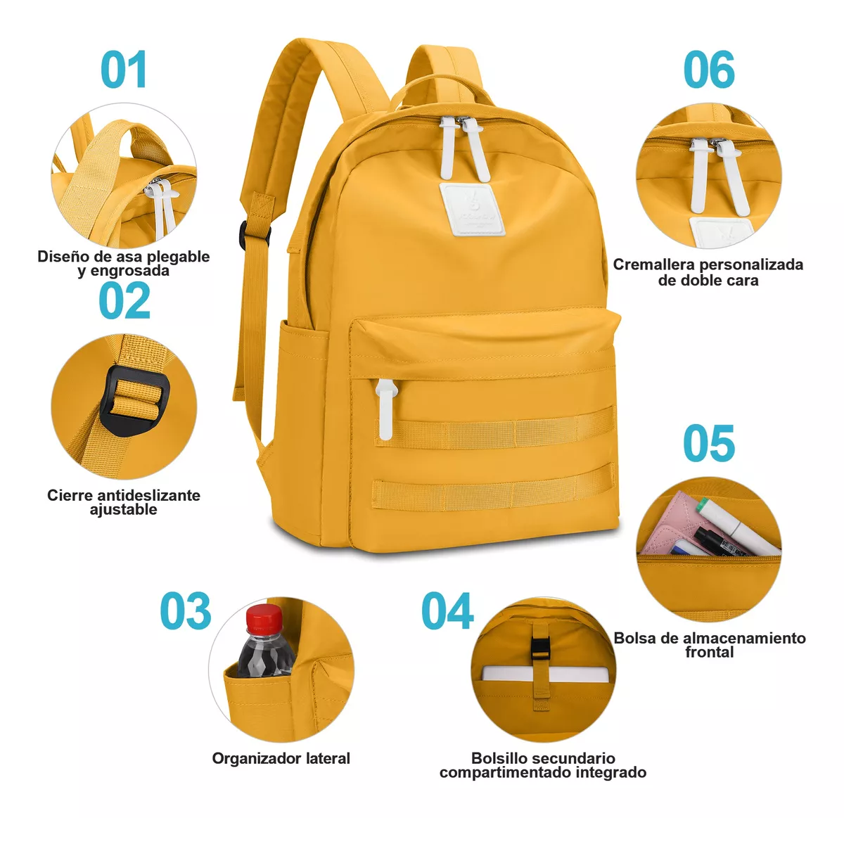 Foto 3 pulgar | Mochila Escolar  De Moda Y Viaje  Amarilla