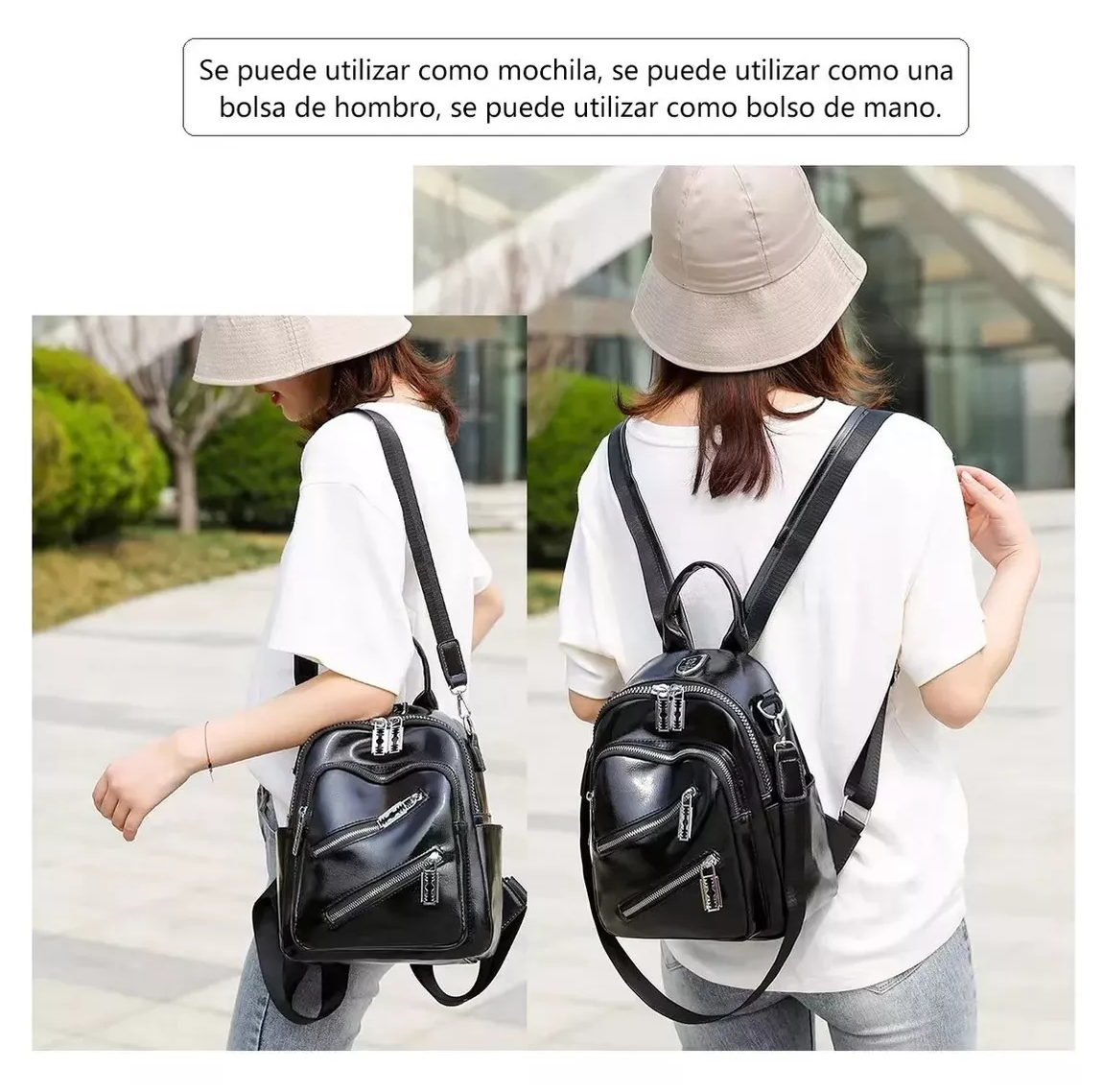 Foto 3 pulgar | Mochila De Cuero Suave Y Simple De Moda Negro