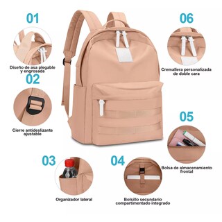 Foto 2 | Mochila Escolar De Moda Y Viaje Beige