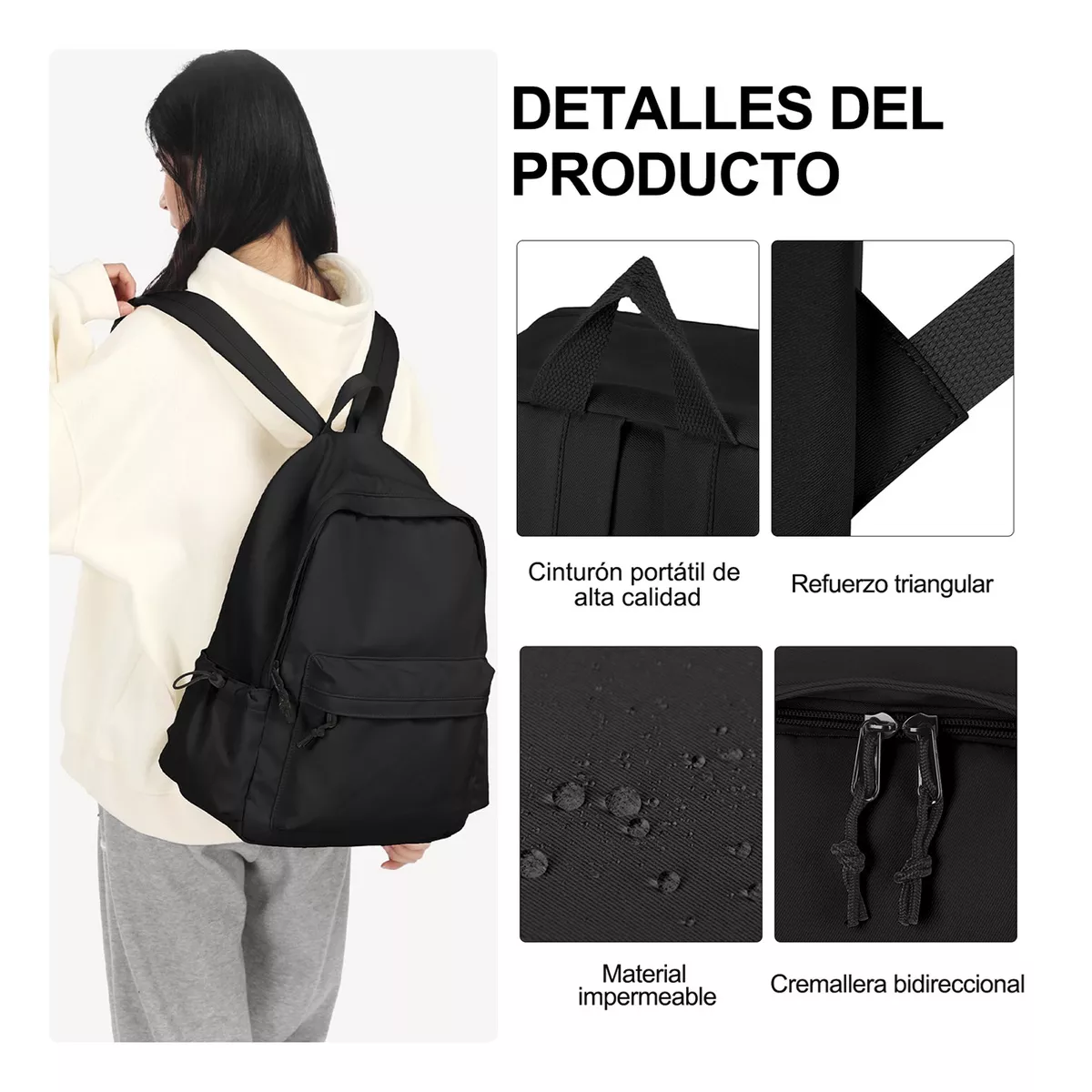 Foto 4 pulgar | Mochila Escolar  De Moda Y Viaje  Negra