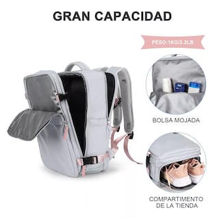 Foto 3 | Mochila De Viaje Para Mujer, Aprobado Por Avión 10kg, Gris