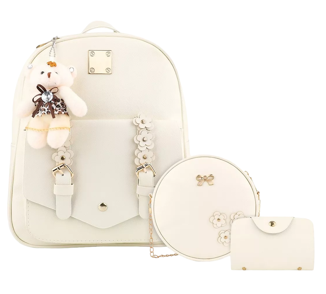 Foto 2 pulgar | Conjuntos De Mochila Y Bolsa Para Mujer 3 Piezas, Beige