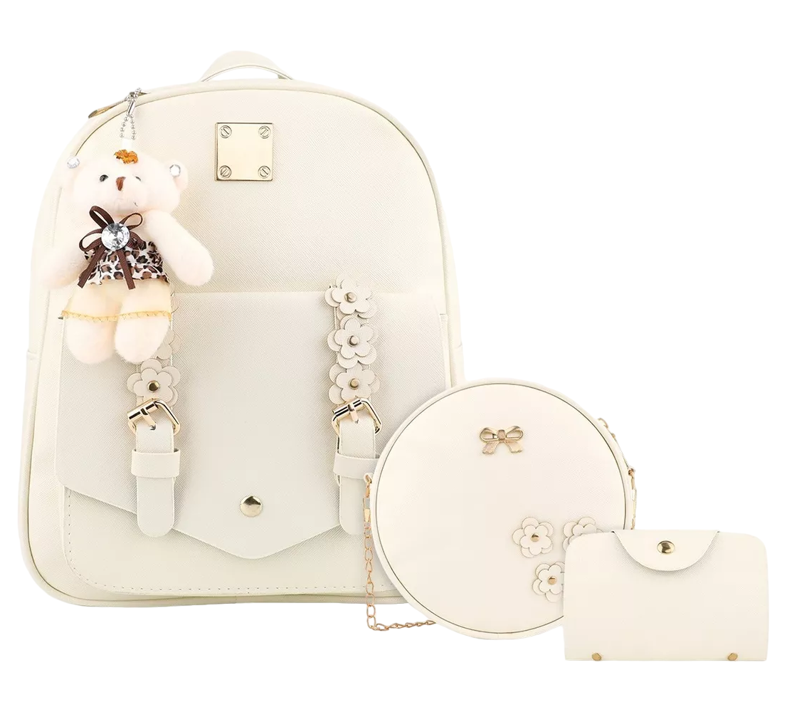 Conjuntos De Mochila Y Bolsa Para Mujer 3 Piezas, Beige