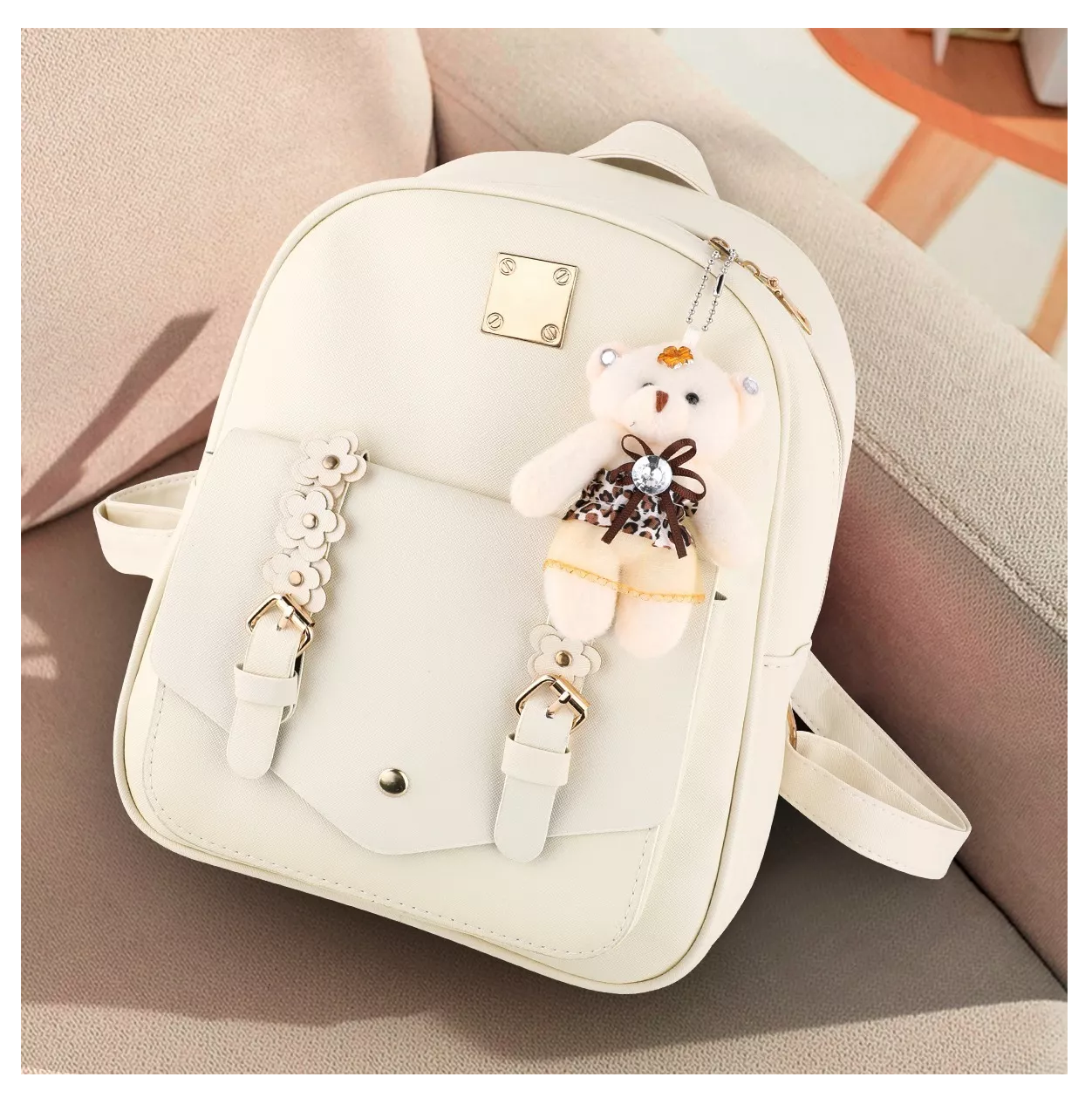 Foto 3 pulgar | Conjuntos De Mochila Y Bolsa Para Mujer 3 Piezas, Beige