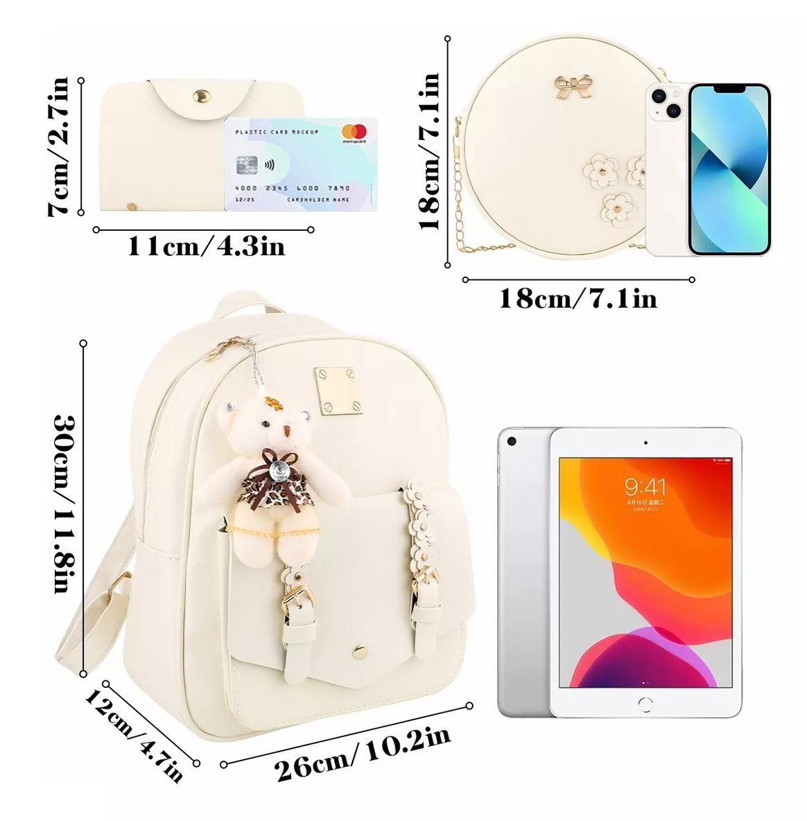 Foto 4 pulgar | Conjuntos De Mochila Y Bolsa Para Mujer 3 Piezas, Beige
