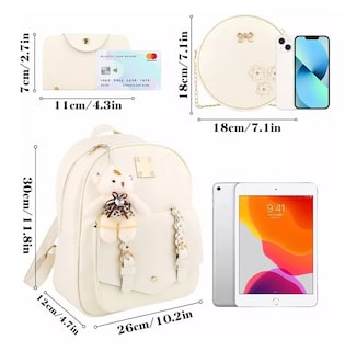 Foto 3 | Conjuntos De Mochila Y Bolsa Para Mujer 3 Piezas, Beige