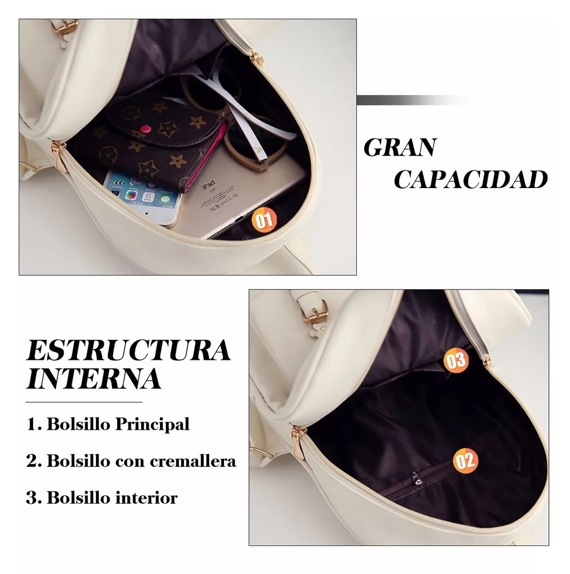 Foto 5 pulgar | Conjuntos De Mochila Y Bolsa Para Mujer 3 Piezas, Beige