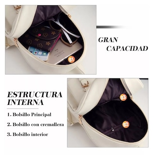 Foto 4 | Conjuntos De Mochila Y Bolsa Para Mujer 3 Piezas, Beige