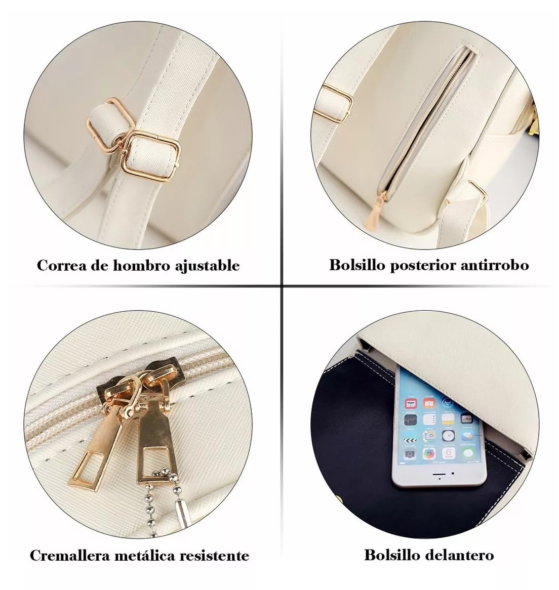Foto 6 pulgar | Conjuntos De Mochila Y Bolsa Para Mujer 3 Piezas, Beige