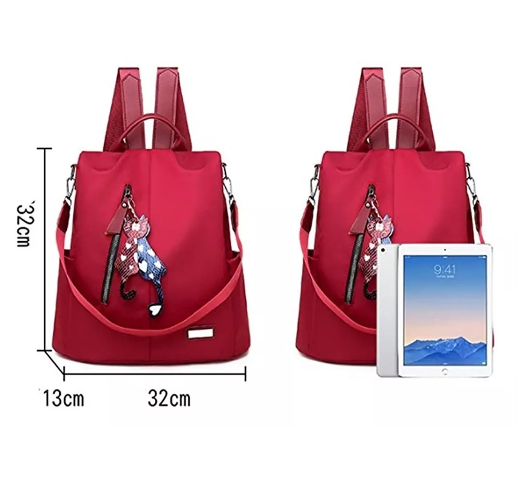 Foto 3 pulgar | Mochila Bolsa Para Dama Antirrobo Impermeable Nailon Moda Clasico Roja