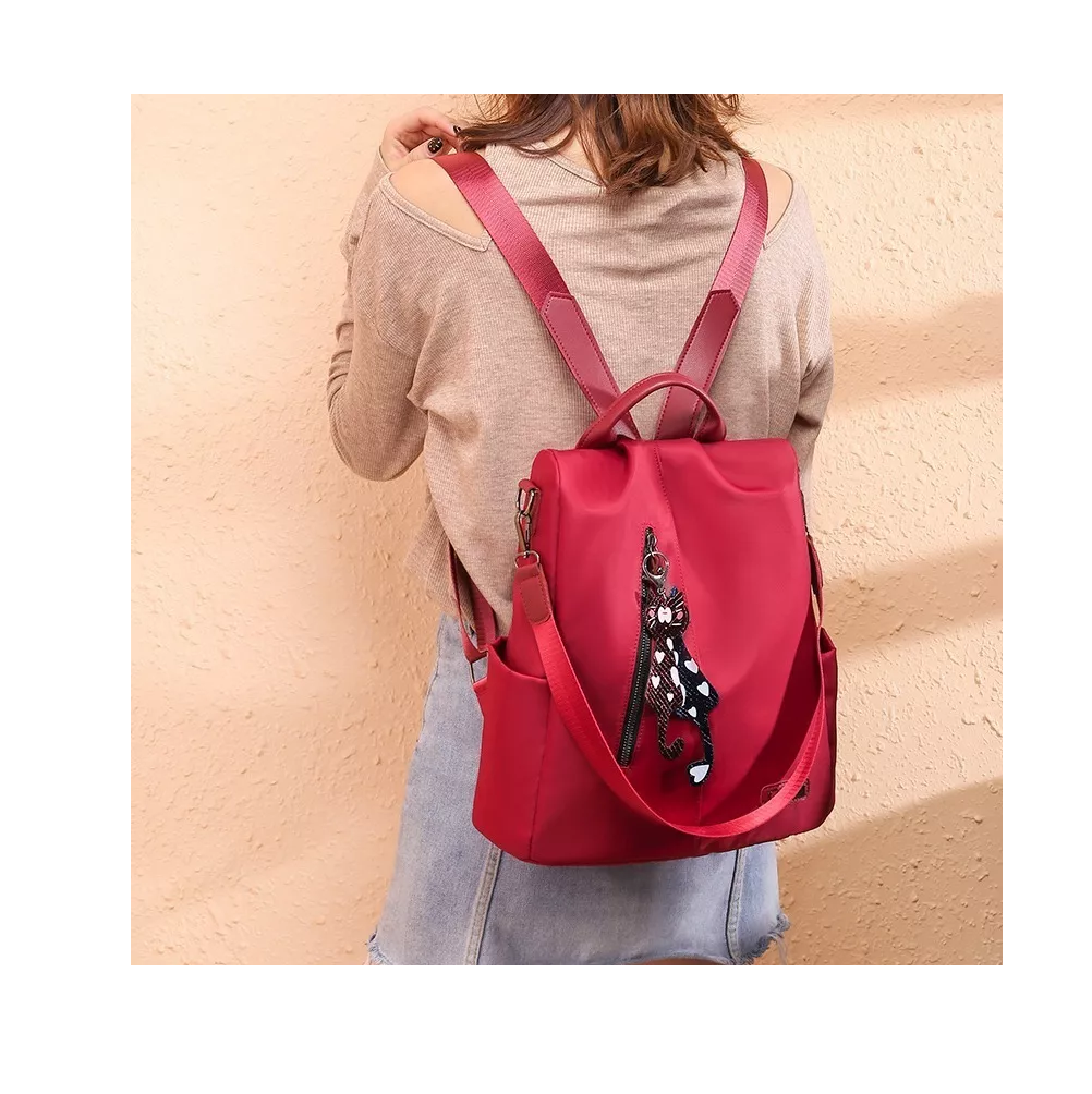 Foto 4 | Mochila Bolsa Para Dama Antirrobo Impermeable Nailon Moda Clasico Roja