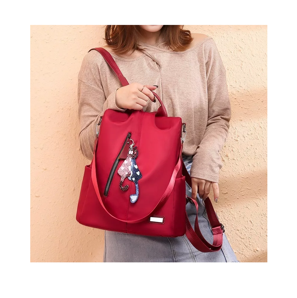 Foto 5 | Mochila Bolsa Para Dama Antirrobo Impermeable Nailon Moda Clasico Roja