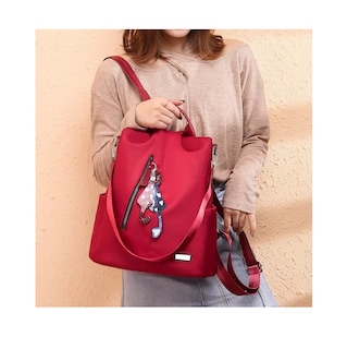 Foto 5 | Mochila Bolsa Para Dama Antirrobo Impermeable Nailon Moda Clasico Roja
