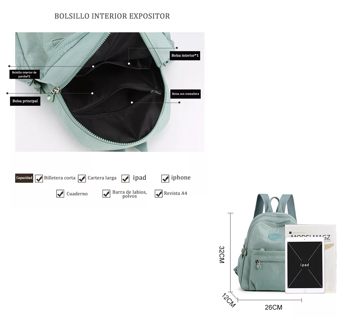 Foto 4 | Mochila Bolso Moda Impermeable Antirrobo Moda 1 Pc Azul para Mujer
