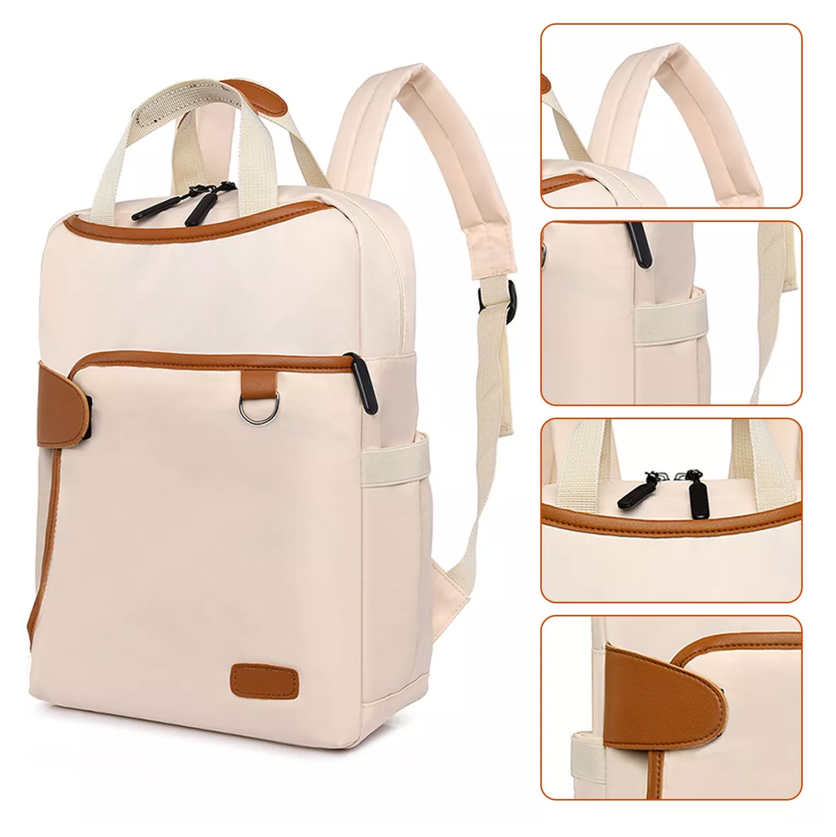 Foto 2 | Mochila Impermeable Antirrobo de Viaje Mochila 13.3'' Beige Detalles Marrón