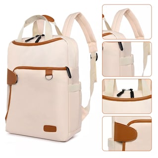 Foto 2 | Mochila Impermeable Antirrobo de Viaje Mochila 13.3'' Beige Detalles Marrón