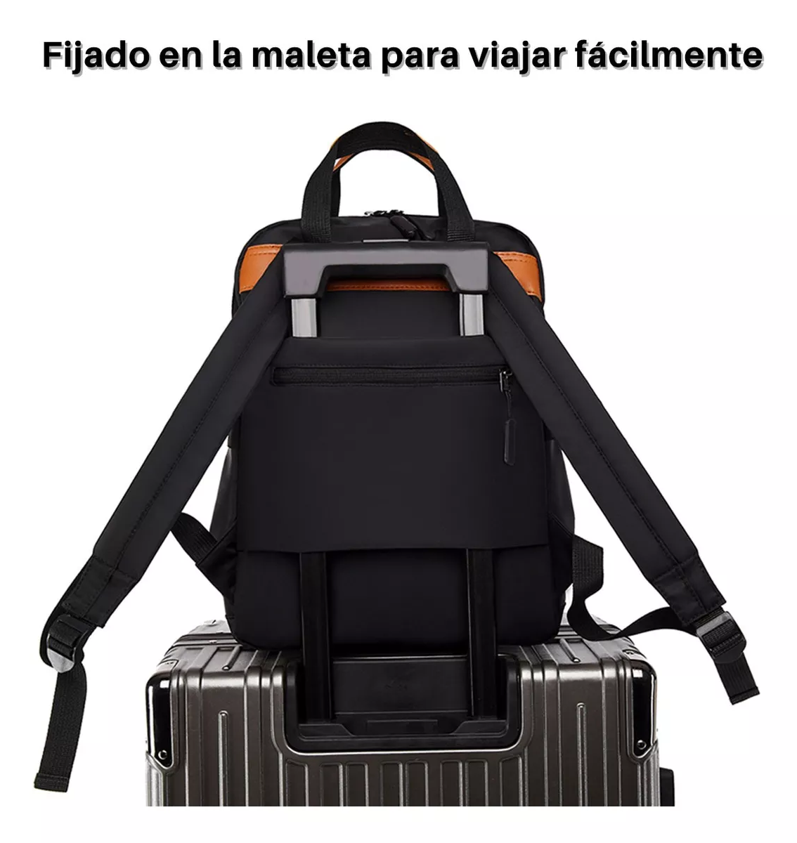 Foto 5 pulgar | Mochila Impermeable Antirrobo 13.3'' Negro Detalles Marrón