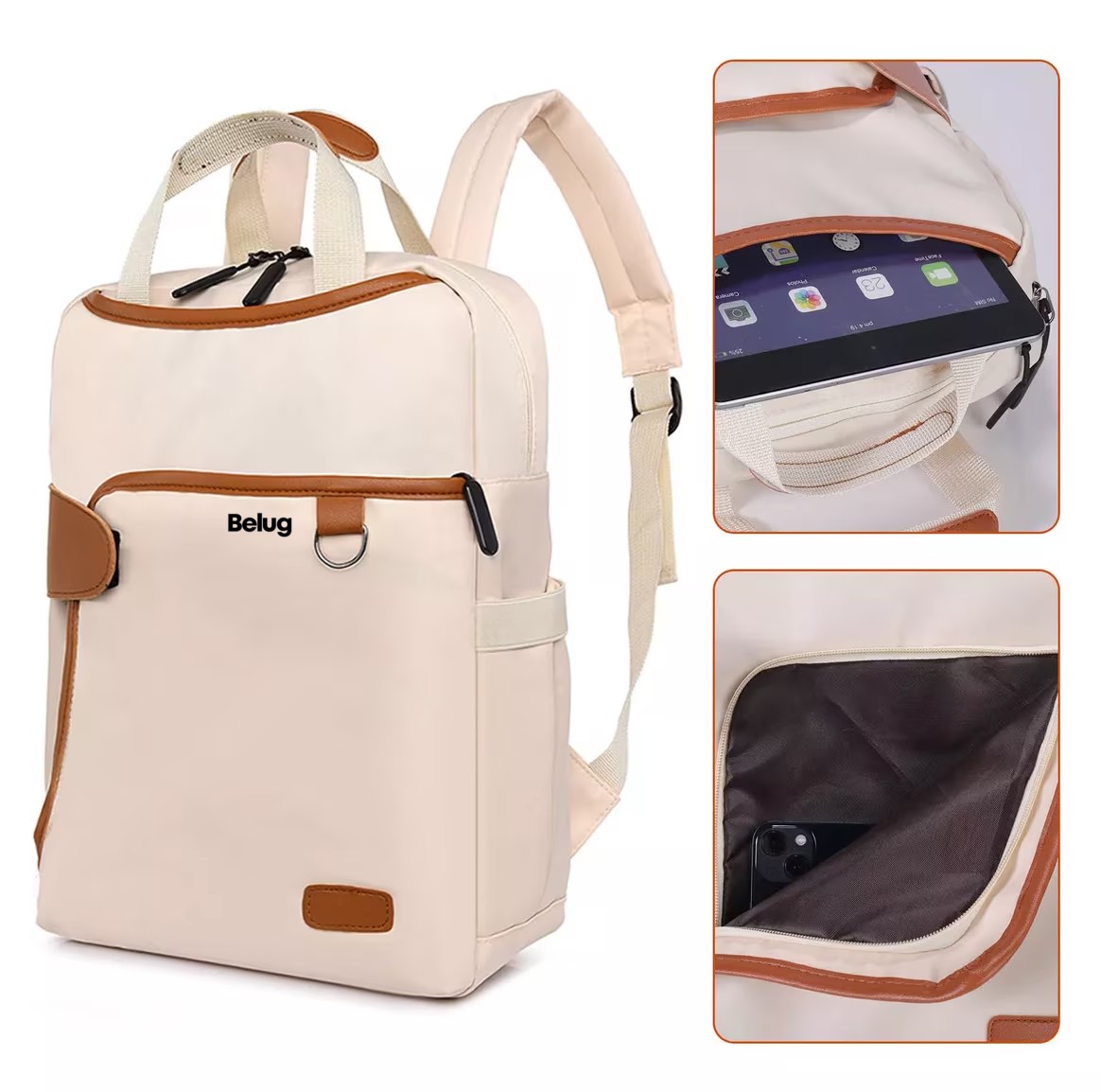 Foto 4 | Mochila Impermeable Antirrobo 13.3'' Beige para Mujer