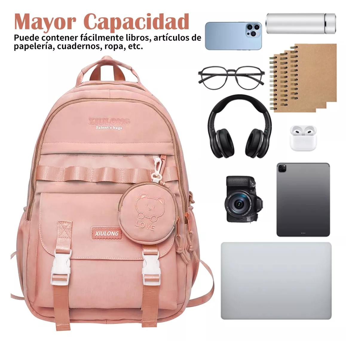 Foto 3 pulgar | Mochila Escolar De Viaje Juvenil De Moda Gran Capacidad Rosa