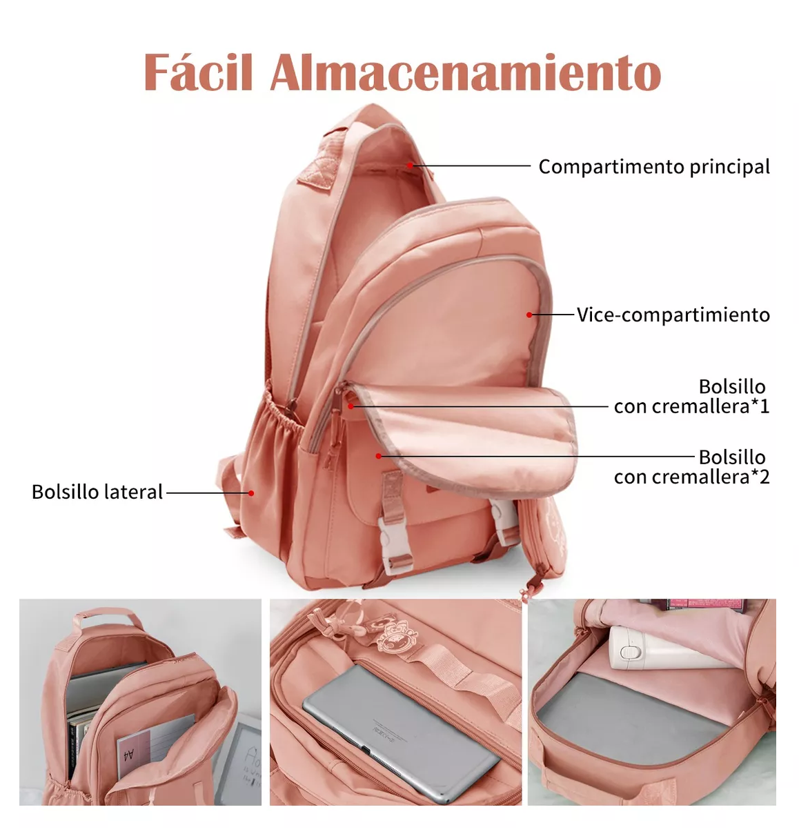 Foto 4 pulgar | Mochila Escolar De Viaje Juvenil De Moda Gran Capacidad Rosa