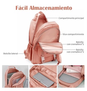Foto 3 | Mochila Escolar De Viaje Juvenil De Moda Gran Capacidad Rosa
