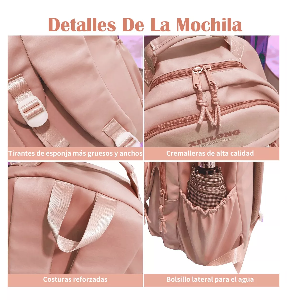 Foto 5 pulgar | Mochila Escolar De Viaje Juvenil De Moda Gran Capacidad Rosa