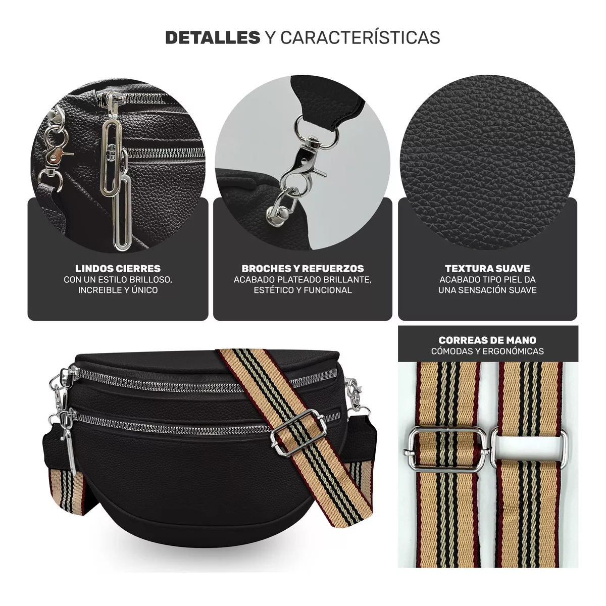 Foto 2 | Riñonera Retro De Cuero Para Mujer Eo Safe Imports  Esi-14473 Negro