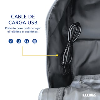 Foto 7 | Mochila Para Laptop Grande Styrka Color Gris Multicompartimento Puerto Usb