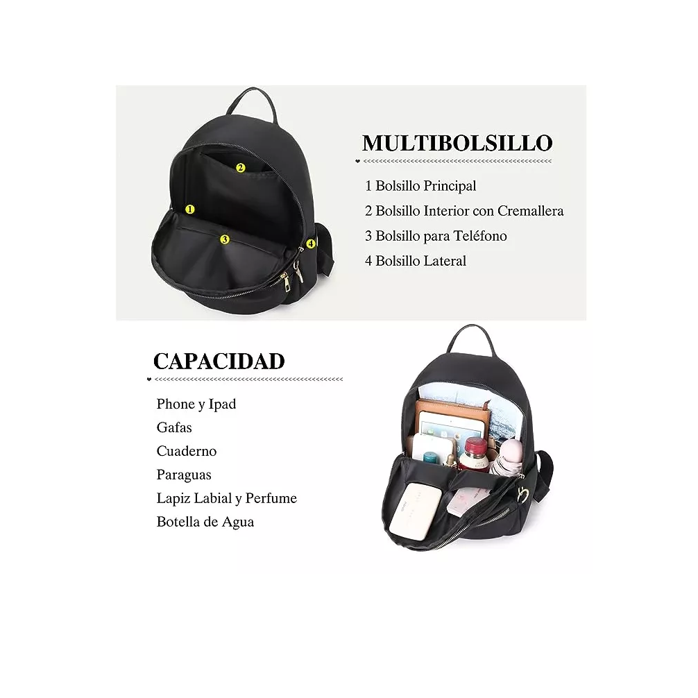 Foto 5 pulgar | Bolsas Mochilas Escolares De Mujer Bolso Antirrobo 2 Piezas Moda Negro