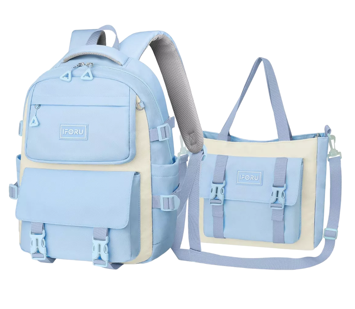 Mochila Escolar Viaje Bolsa Impermeable Mochilas Reforzada 2 En 1 Azul Cielo