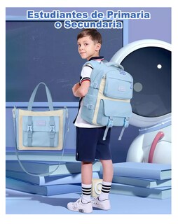 Foto 5 | Mochila Escolar Viaje Bolsa Impermeable Mochilas Reforzada 2 En 1 Azul Cielo