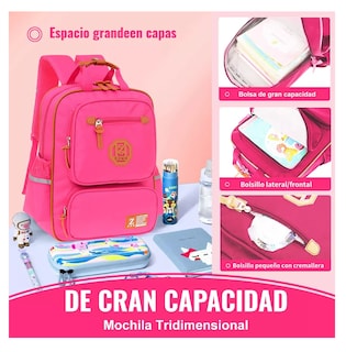 Foto 4 | Mochila De Escuela Primaria Impermeable Rose Red